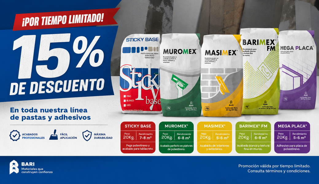15% Descuento acabados para muros